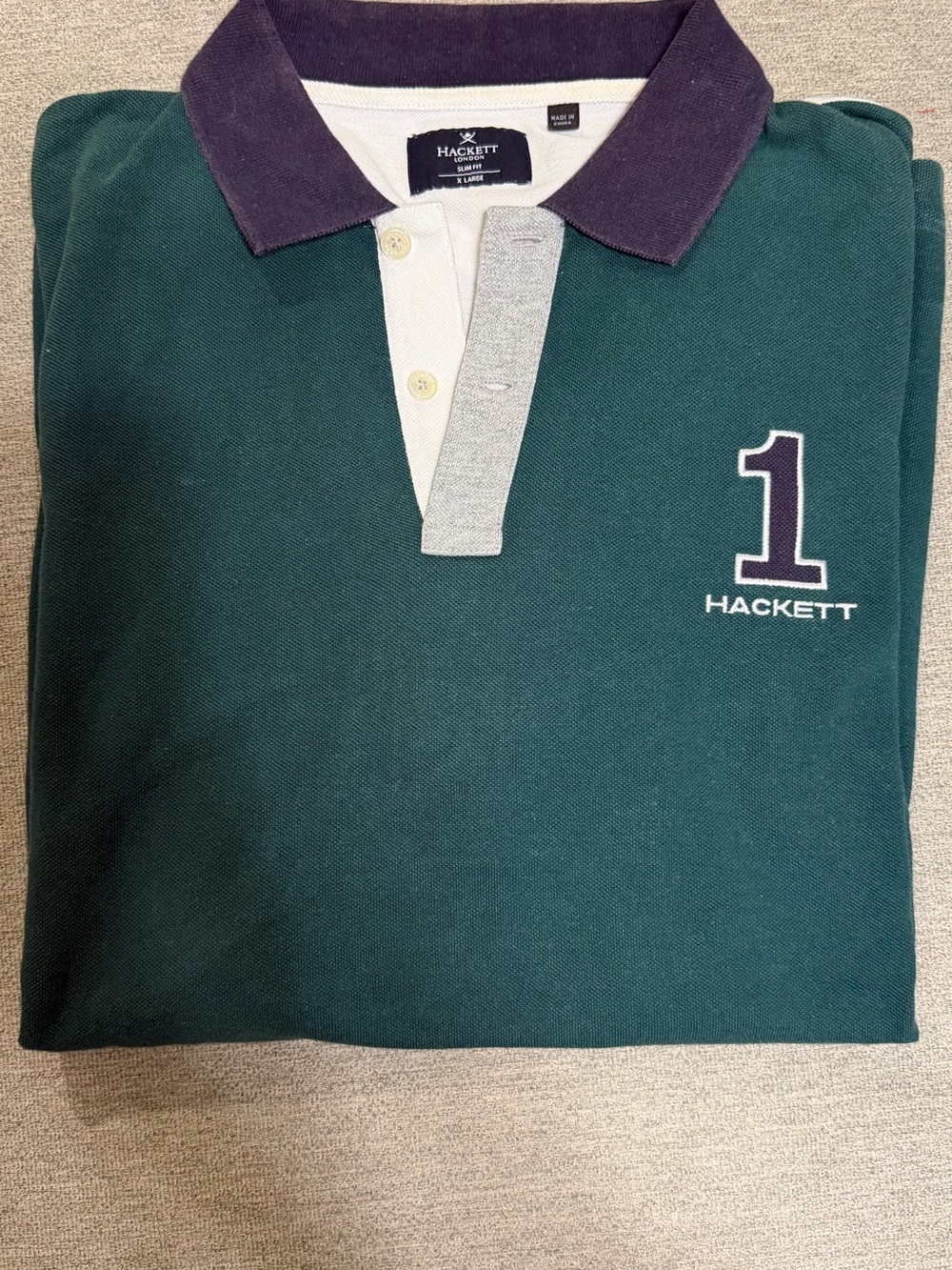 Hackett Dark Green Rugby Polo with Navy Collar and White Placket